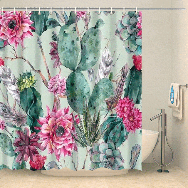 Rideau de douche fleurs de cactus Rideau de douche ou de baignoire Coco-Rideaux 