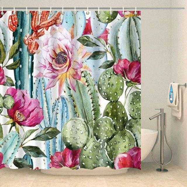 Rideau de douche fleurs de cactus roses Rideau de douche ou de baignoire Coco-Rideaux 