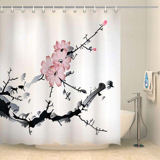 Rideau de douche fleurs de cerisier Rideau de douche ou de baignoire Coco-Rideaux 
