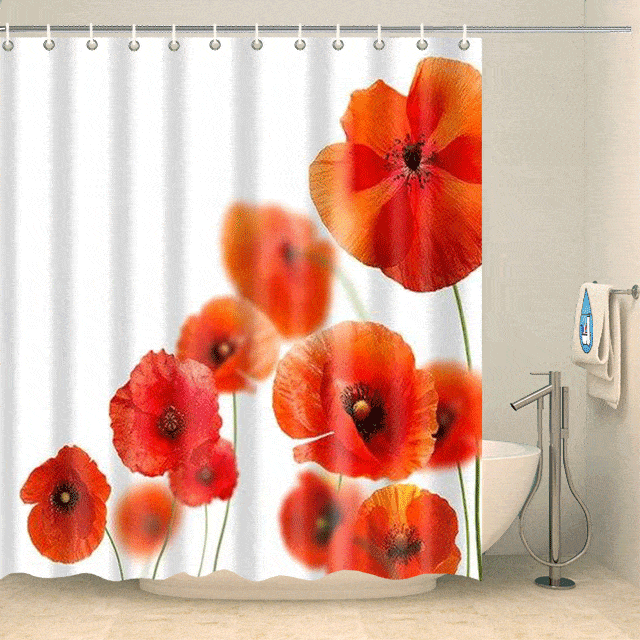 Rideau de douche fleurs de coquelicots Rideau de douche ou de baignoire Coco-Rideaux 