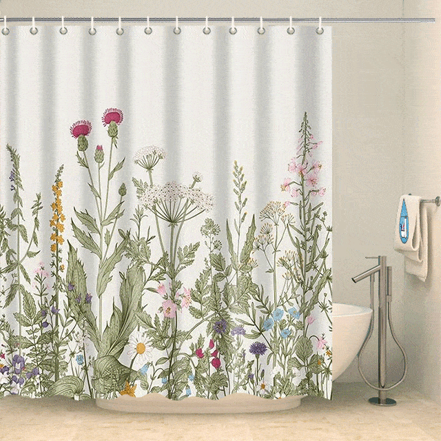 Rideau de douche fleurs des prairies Rideau de douche ou de baignoire Coco-Rideaux 