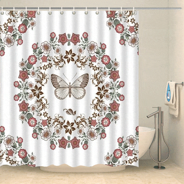 Rideau de douche fleurs et papillon Rideau de douche ou de baignoire Coco-Rideaux 