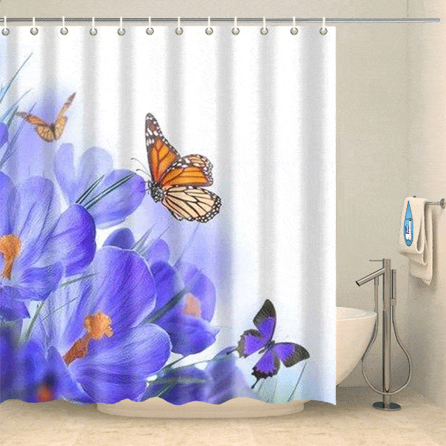 Rideau de douche fleurs et papillons Rideau de douche ou de baignoire Coco-Rideaux 
