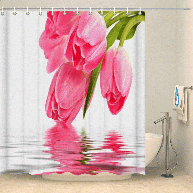 Rideau de douche fleurs tulipes roses Rideau de douche ou de baignoire Coco-Rideaux 