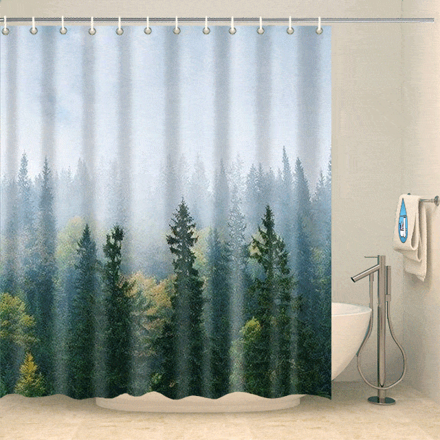 Rideau de douche forêt dans la brume Rideau de douche ou de baignoire Coco-Rideaux 