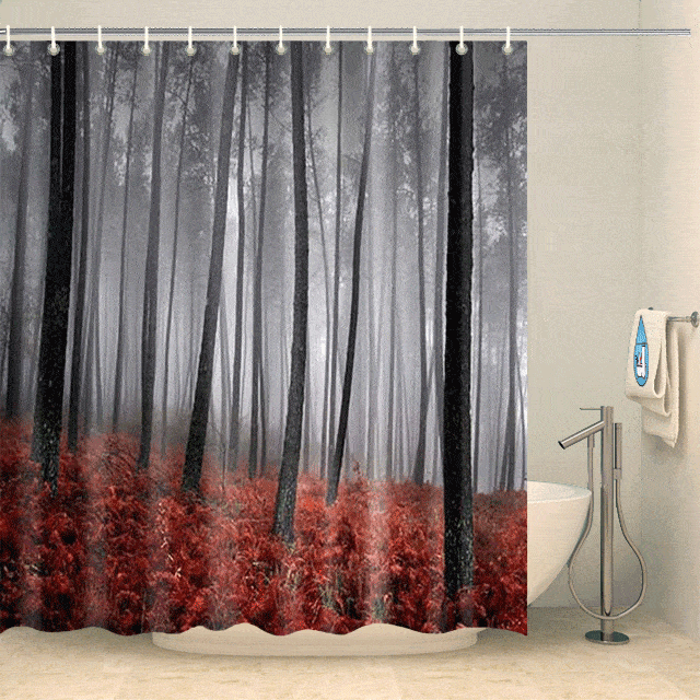 Rideau de douche forêt et fougères rouges Rideau de douche ou de baignoire Coco-Rideaux 