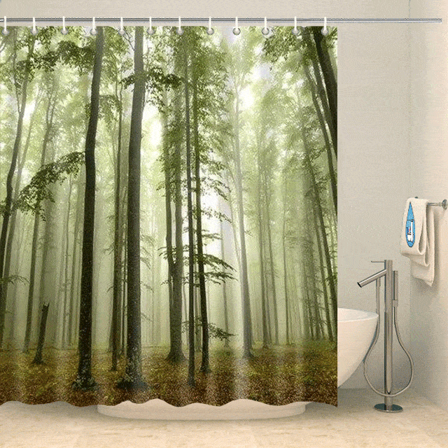 Rideau de douche forêt matinale Rideau de douche ou de baignoire Coco-Rideaux 