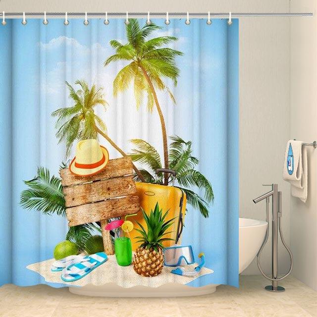 Rideau de douche fun vacances sous les cocotiers Rideau de douche ou de baignoire Coco-Rideaux 