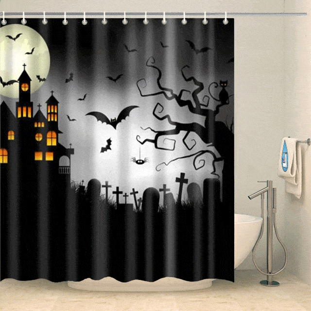 Rideau de douche Halloween château hanté Rideau de douche ou de baignoire Coco-Rideaux 