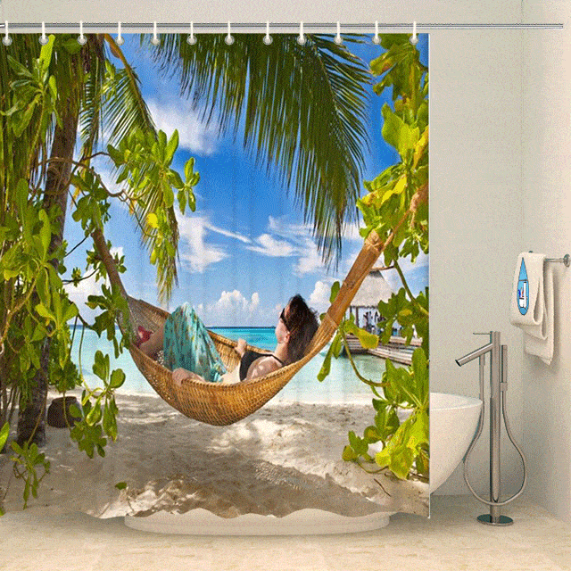 Rideau de douche hamac sous les tropiques Rideau de douche ou de baignoire Coco-Rideaux 