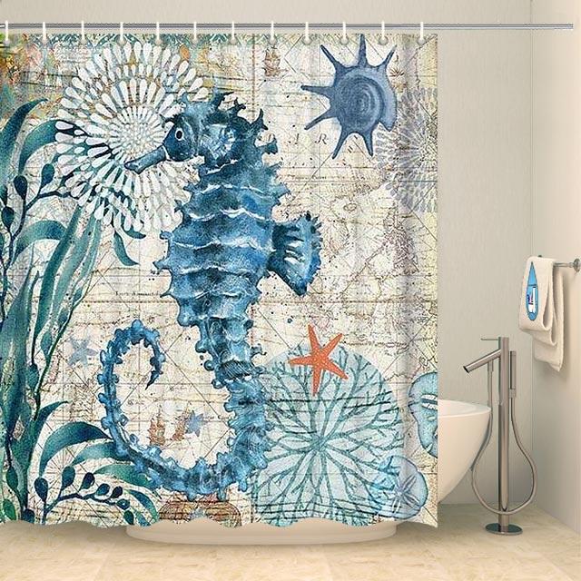 Rideau de douche hippocampe Rideau de douche ou de baignoire Coco-Rideaux 
