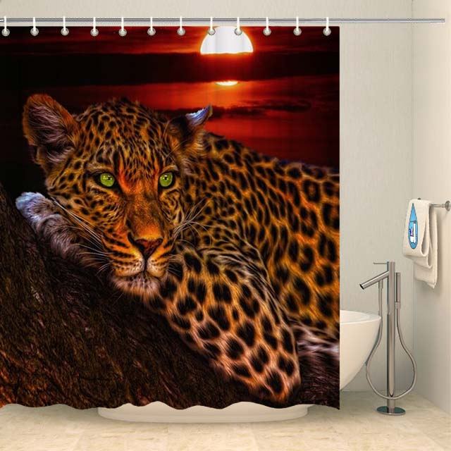 Rideau de douche léopard coucher de soleil Rideau de douche Coco-Rideaux 