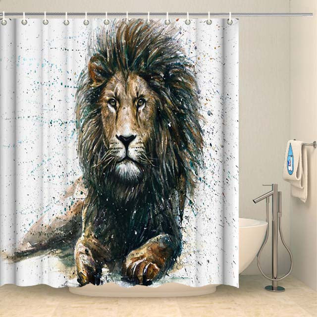 Rideau de douche lion aquarelle Rideau de douche Coco-Rideaux 