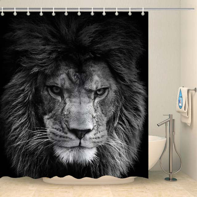 Rideau de douche lion noir et blanc Rideau de douche Coco-Rideaux 