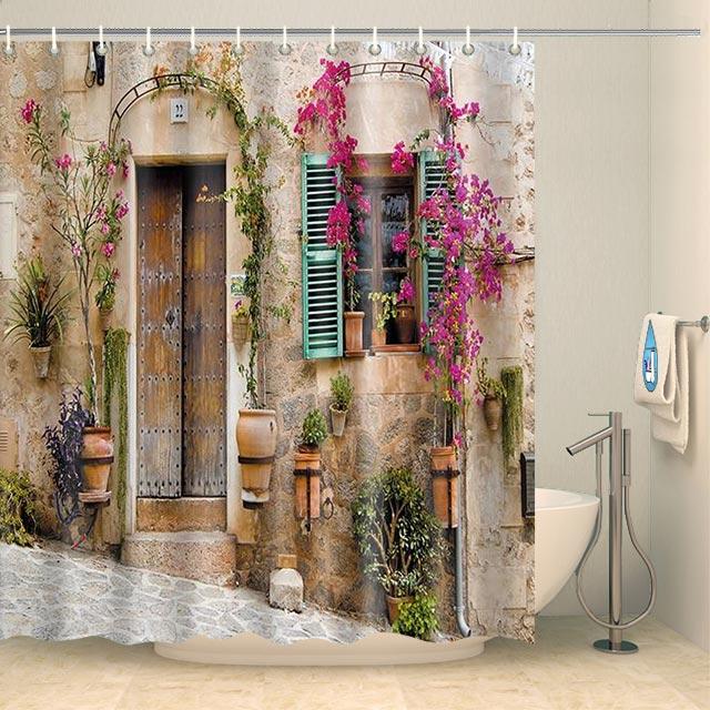 Rideau de douche maison centre vieux village Rideau de douche ou de baignoire Coco-Rideaux 