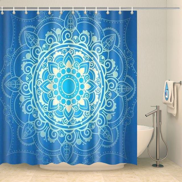 Rideau de douche mandala zen bleuté Rideau de douche ou de baignoire Coco-Rideaux 