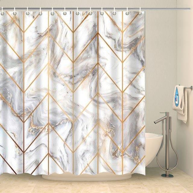 Rideau de douche marbre blanc et liserets dorés Rideau de douche ou de baignoire Coco-Rideaux 