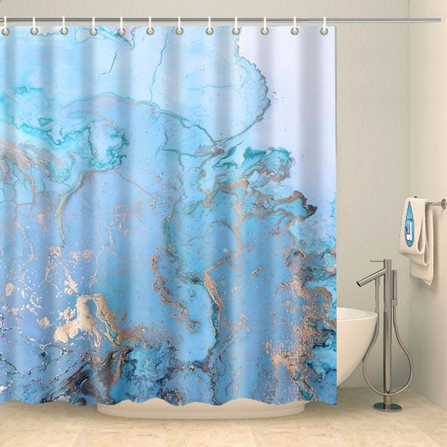 Rideau de douche marbre bleu et doré Rideau de douche ou de baignoire Coco-Rideaux 