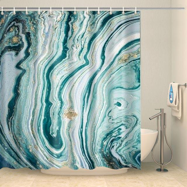 Rideau de douche marbre vert et bleu turquoise Rideau de douche ou de baignoire Coco-Rideaux 