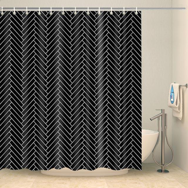 Rideau de douche moderne rectangles obliques noirs Rideau de douche ou de baignoire Coco-Rideaux 