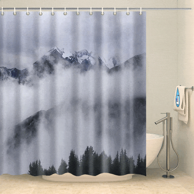 Rideau de douche montagne et sapins dans la brume Rideau de douche ou de baignoire Coco-Rideaux 