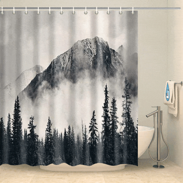 Rideau de douche montagnes dans la brume Rideau de douche ou de baignoire Coco-Rideaux 