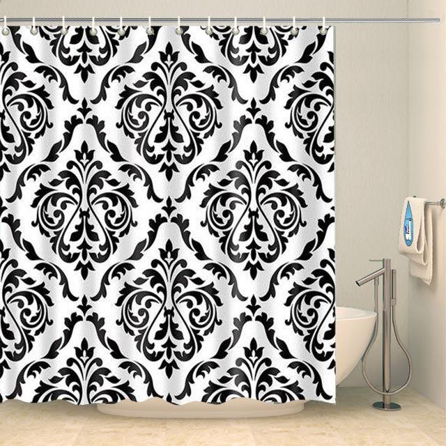 Rideau de douche motifs floraux design noir et blanc Rideau de douche ou de baignoire Coco-Rideaux 