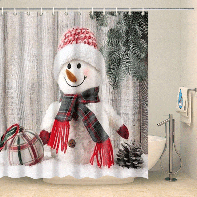 Rideau de douche Noël bonhomme de neige heureux Rideau de douche ou de baignoire Coco-Rideaux 