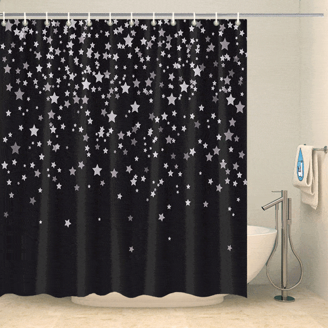Rideau de douche noir et blanc étoilé Rideau de douche ou de baignoire Coco-Rideaux 