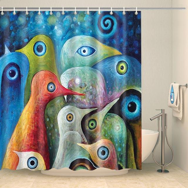 Rideau de douche oiseaux extraterrestres Rideau de douche ou de baignoire Coco-Rideaux 