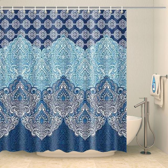 Rideau de douche oriental bleu Rideau de douche ou de baignoire Coco-Rideaux 