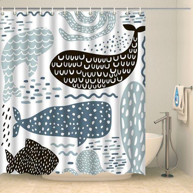 Rideau de douche original baleines et cachalots Rideau de douche ou de baignoire Coco-Rideaux 