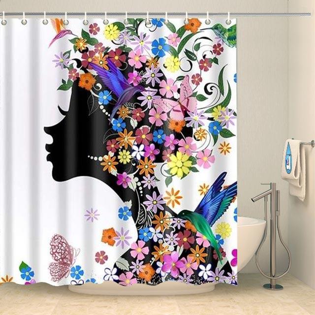 Rideau de douche original femme florale Rideau de douche ou de baignoire Coco-Rideaux 