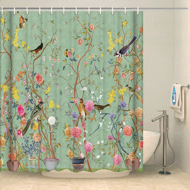 Rideau de douche original oiseaux japonais Rideau de douche ou de baignoire Coco-Rideaux 