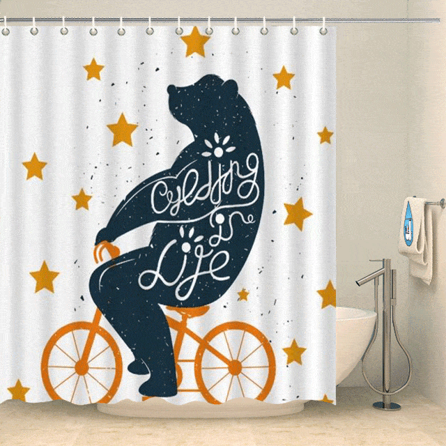 Rideau de douche original ours à bicyclette Rideau de douche ou de baignoire Coco-Rideaux 