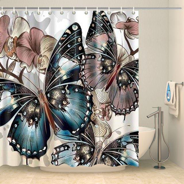 Rideau de douche original papillon butineur Rideau de douche ou de baignoire Coco-Rideaux 