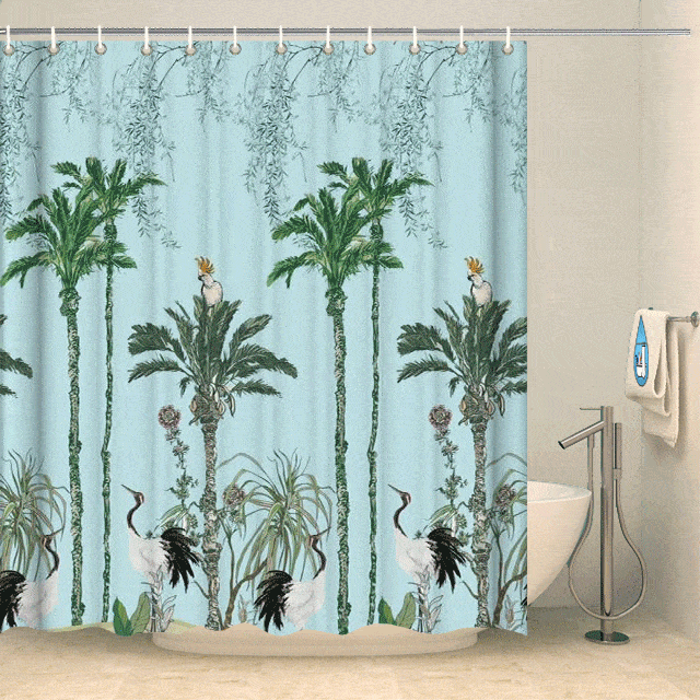 Rideau de douche original végétation japonaise Rideau de douche ou de baignoire Coco-Rideaux 