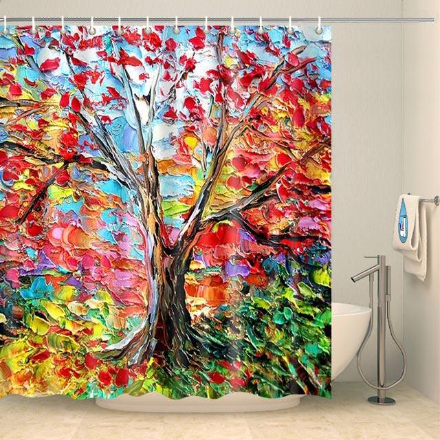 Rideau de douche peinture artistique arbre arc-en-ciel Rideau de douche ou de baignoire Coco-Rideaux 