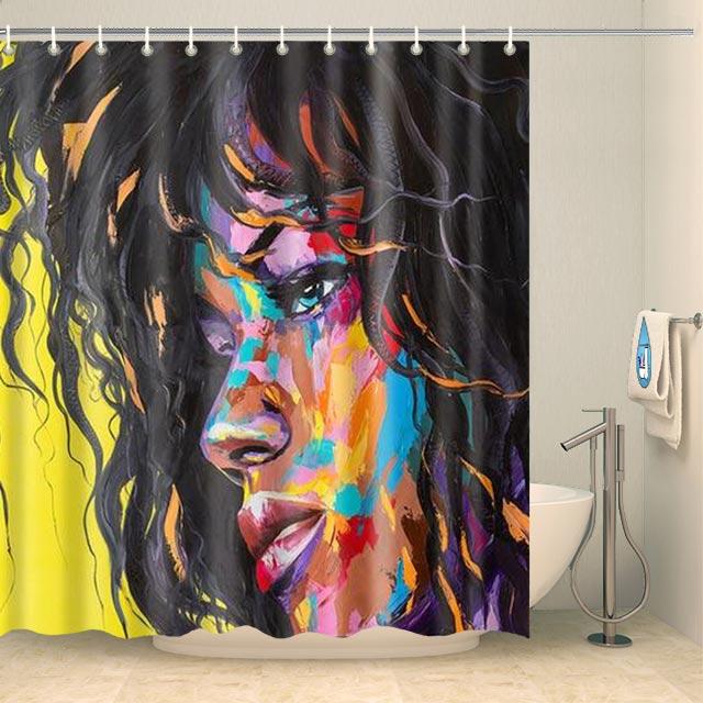 Rideau de douche peinture portrait femme Rideau de douche ou de baignoire Coco-Rideaux 