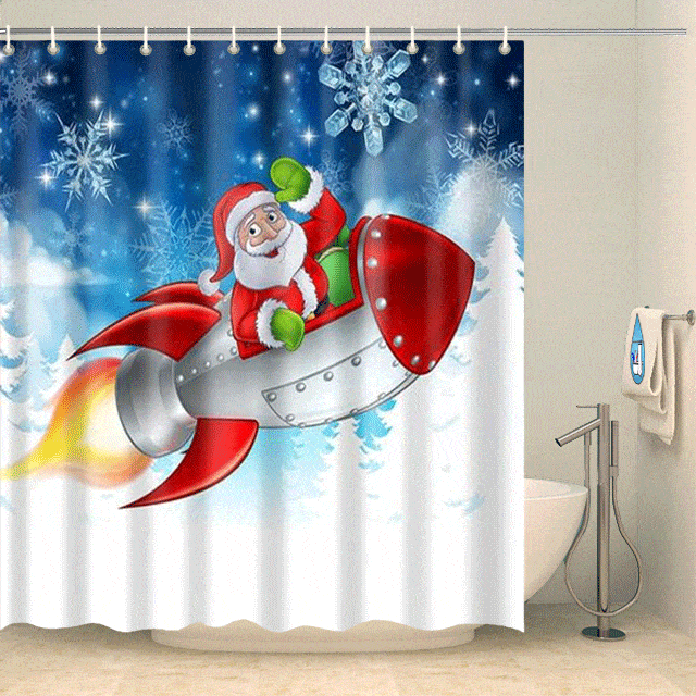 Rideau de douche père-Noël en fusée Rideau de douche ou de baignoire Coco-Rideaux 