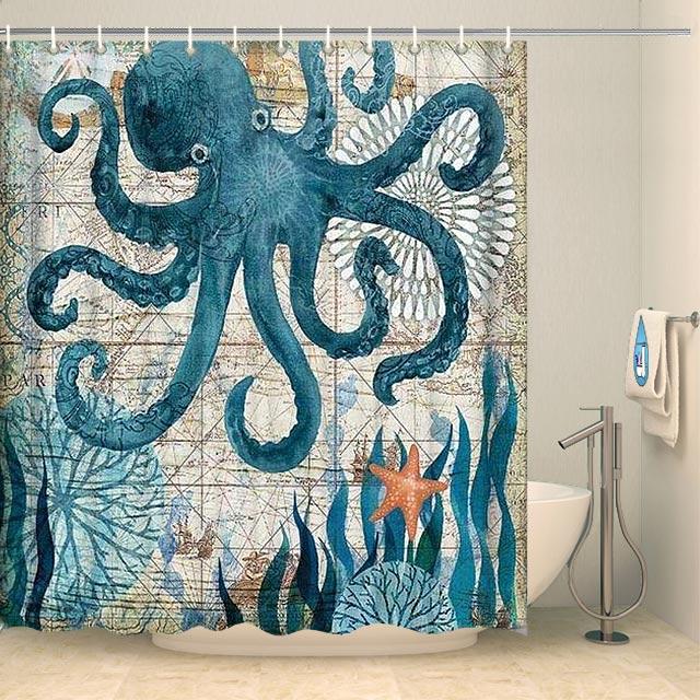 Rideau de douche pieuvre bleue Rideau de douche ou de baignoire Coco-Rideaux 
