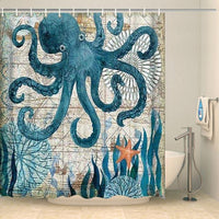 Thumbnail for Rideau de douche pieuvre bleue Rideau de douche ou de baignoire Coco-Rideaux 