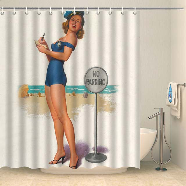 Rideau de douche pin up agent de plage Rideau de douche ou de baignoire Coco-Rideaux 