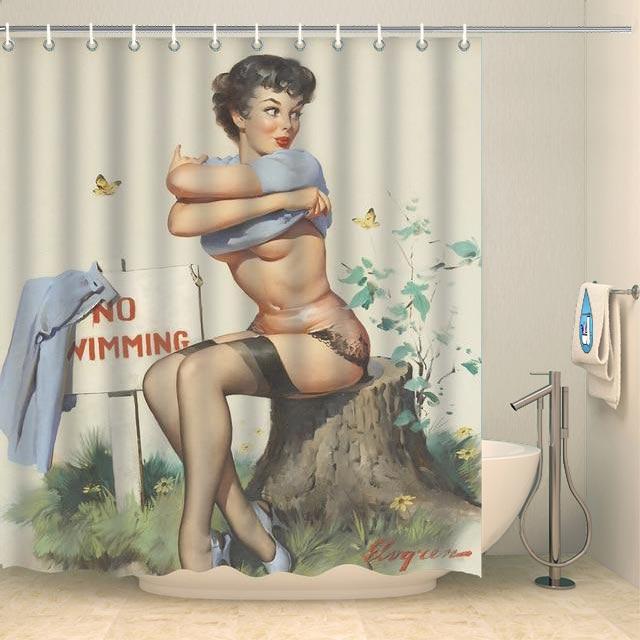 Rideau de douche pin-up baignade interdite Rideau de douche ou de baignoire Coco-Rideaux 