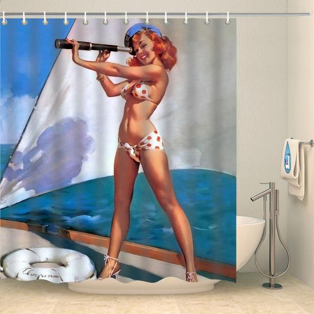 Rideau de douche pin-up matelot Rideau de douche ou de baignoire Coco-Rideaux 