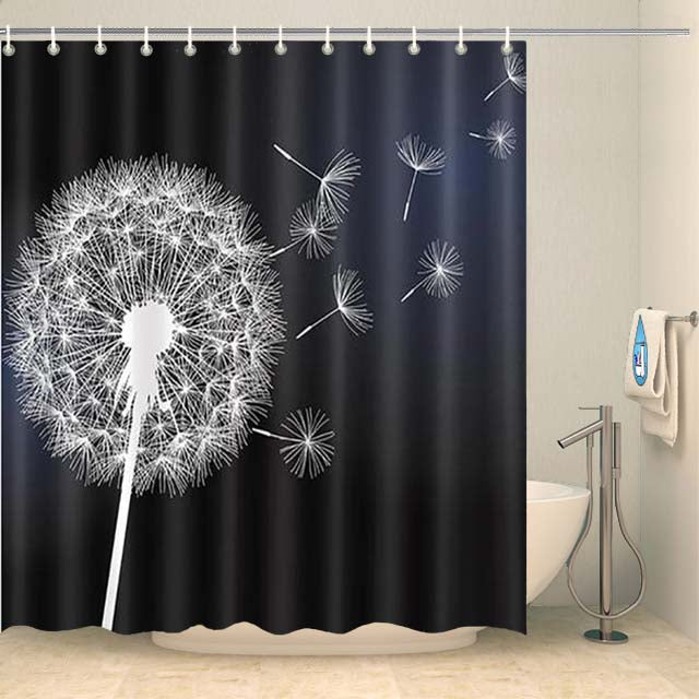 Rideau de douche pissenlit noir et blanc Rideau de douche ou de baignoire Coco-Rideaux 
