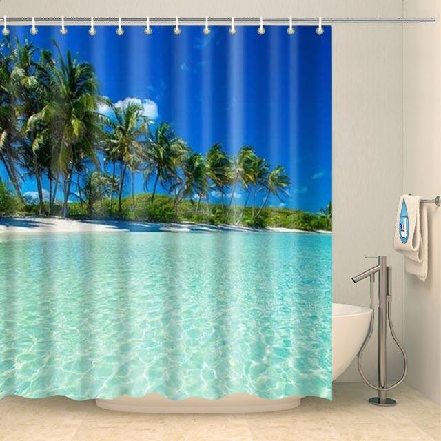 Rideau de douche plage tropicale paradisiaque Rideau de douche ou de baignoire Coco-Rideaux 