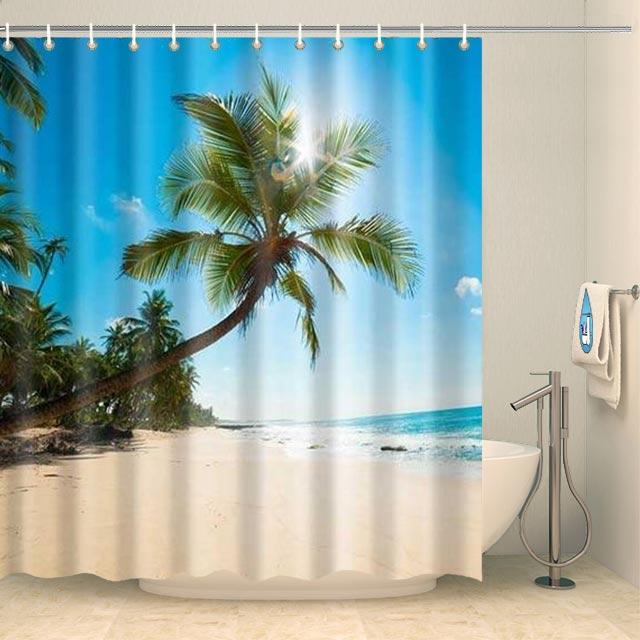 Rideau de douche plage tropicale Rideau de douche ou de baignoire Coco-Rideaux 