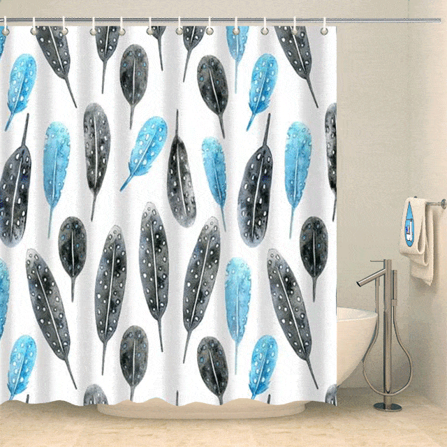 Rideau de douche plumes bleues et noires Rideau de douche ou de baignoire Coco-Rideaux 