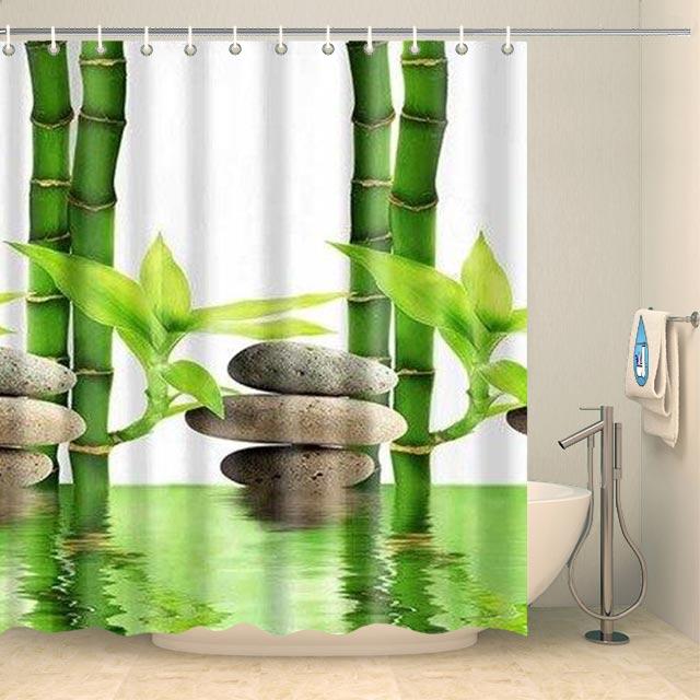 Rideau de douche relaxant bambous et galets Rideau de douche ou de baignoire Coco-Rideaux 